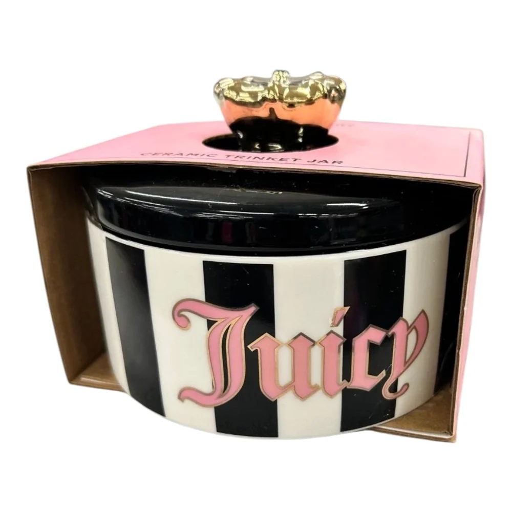 Juicy Ceramic Trinket Jar with Black and White Stripes